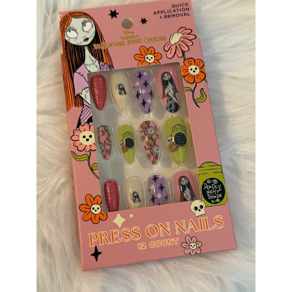Disney Nightmare Before Christmas Sally Press On Nails 12 Count Pink Green New